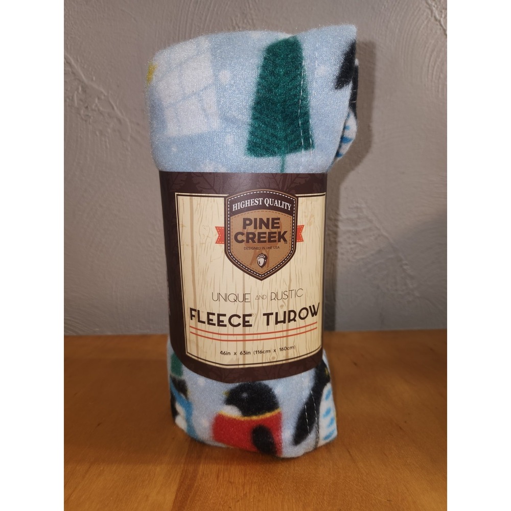Pine Creek Fleece Throw Blanket 46‎ x 63 Unique Frosty Penguins Christmas New